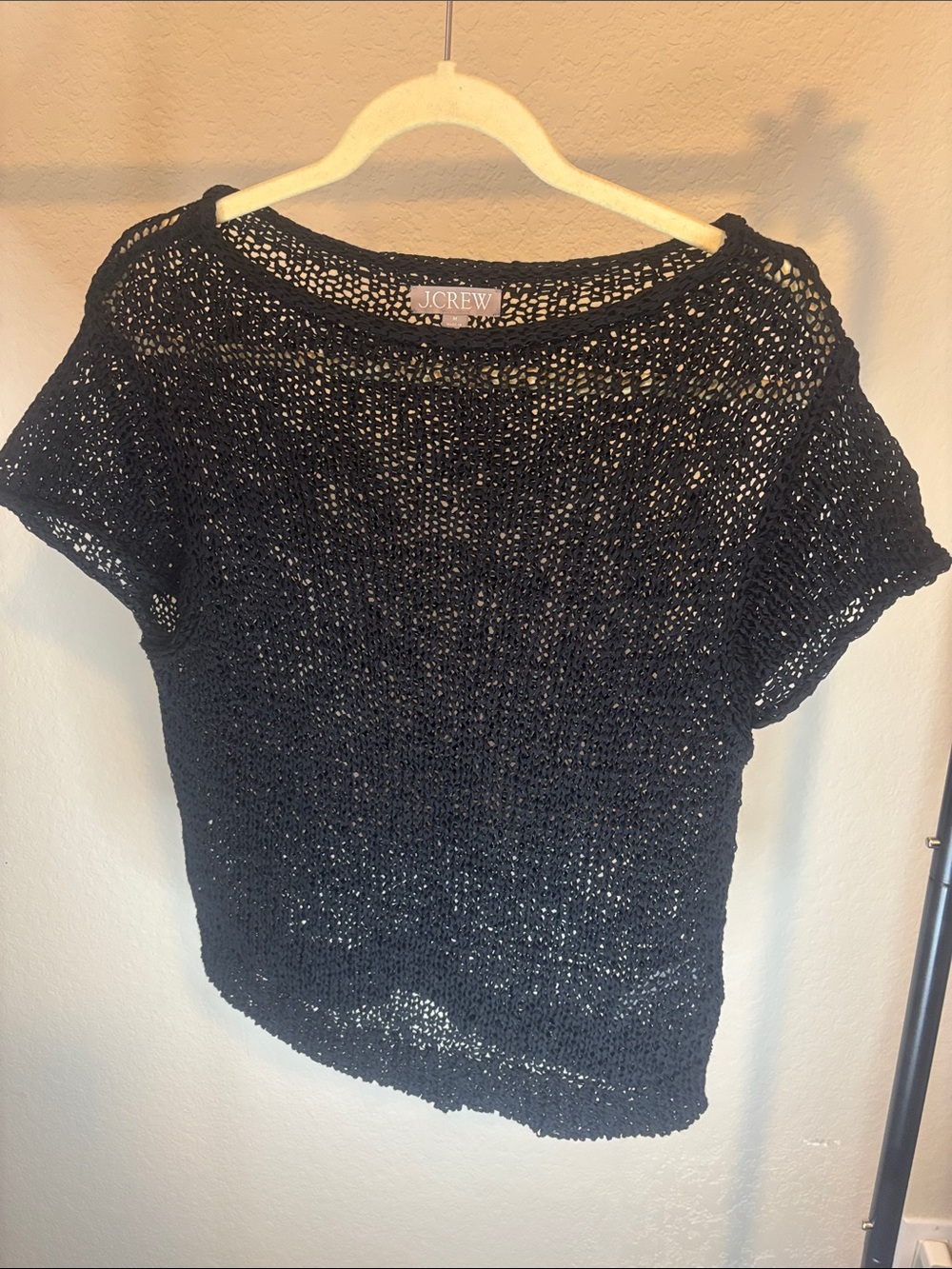 J. Crew Black Open-Knit Short Sleeve Top